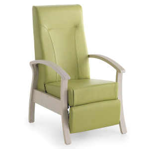 Fauteuil SILVER AGE tissu enduit dossier et repose-jambes inclinables piètement bois - L63xP83xH117 cm