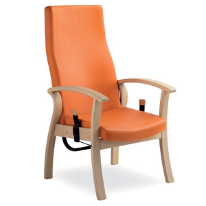 Fauteuil SILVER AGE tissu enduit dossier inclinable piètement bois - L62xP73xH121 cm