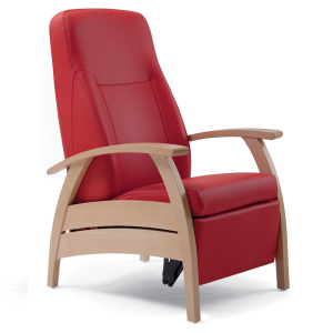 Fauteuil RELAX dossier et repose-jambes inclinable/synchronis? pi?tement bois - L66xP87xH113 cm