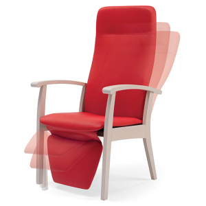 Fauteuil SIXTY dossier et repose-jambes inclinable/synchronisé tissu enduit pièt. bois - L62xP70xH118 cm