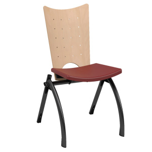Chaise PETRA dossier bois et assise tissu enduit piètement époxy - T6