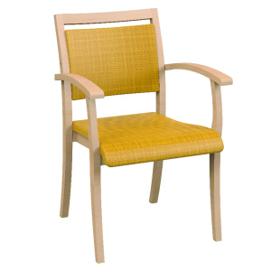 Bridge POLKA assise et dossier tissu enduit ABAKA piètement bois incolore - T6 - Safran