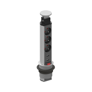 Bloc prise encastrable et escamotable 3 prises 220V + 2 USB - D60 mm