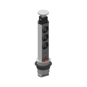 Bloc prise encastrable et escamotable 3 prises 220V + 2 USB - D60 mm