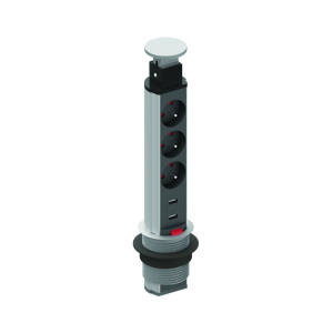 Bloc prise encastrable et escamotable 3 prises 220V + 2 USB - D60 mm