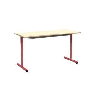 Table ESPACE plateau stratifié ép.24 mm chant bois piètement époxy - 140x60 cm - T6 - Ivoire/rouge RAL 3031