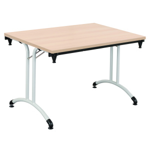 Table pliante PLUME plateau allégé ép.20 mm stratifié chant ABS piètement époxy - 160x80 cm - T6 - Hêtre miel/gris alu RAL 9006