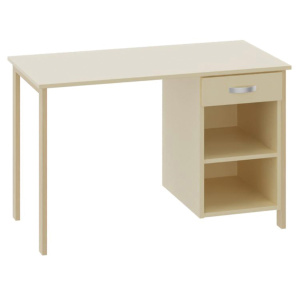 Bureau DREUX caisson 1 tiroir 2 niches plateau ép.19 mm mélaminé chant ABS piètement bois incolore - 120x60 cm - T6 - Coquille d'œuf