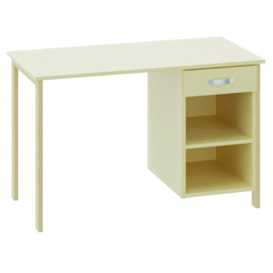 Bureau DREUX caisson 1 tiroir 2 niches plateau ép.19 mm mélaminé chant ABS piètement bois incolore - 120x60 cm - T6 - Coquille d'œuf