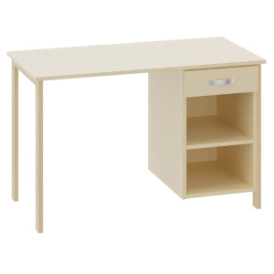 Bureau DREUX caisson 1 tiroir 2 niches plateau ép.19 mm mélaminé chant ABS piètement bois incolore - 120x60 cm - T6 - Coquille d'uf