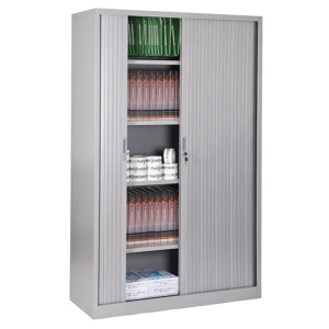 Armoire à rideaux GÉNÉRIC 4 tablettes coloris gris époxy - L120xP45xH198 cm - Gris RAL 7035