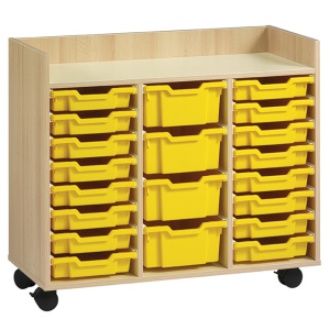 Meuble SAXO 16 bacs F1 et 4 bacs F2 bacs jaunes mélaminé - L104,5xP45xH91,8 cm - Hêtre miel/Coquille d'œuf