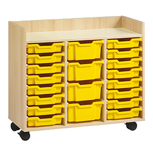 Meuble SAXO 16 bacs F1 et 4 bacs F2 bacs jaunes mélaminé - L104,5xP45xH91,8 cm - Hêtre miel/Coquille d'œuf