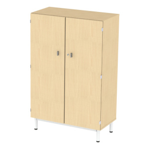Armoire PICCOLO 2 portes mélaminé piètement époxy - L90xP45xH140 cm - Hêtre miel/Gris alu RAL 9006