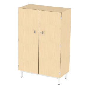 Armoire PICCOLO 2 portes mélaminé piètement époxy - L90xP45xH140 cm - Hêtre miel/Gris alu RAL 9006