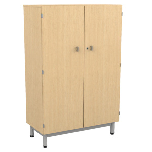 Armoire PICCOLO 2 portes mélaminé piètement époxy - L90xP45xH140 cm - Hêtre miel/Gris alu RAL 9006