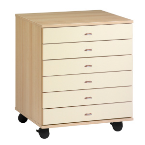 Meuble PICCOLO mobile 6 tiroirs mélaminé - L73,5xP60xH85,6 cm - Hêtre miel/Coquille d'uf