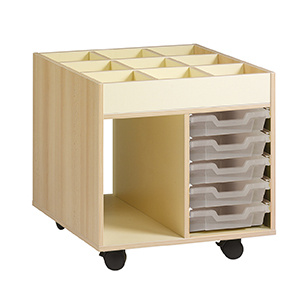Chariot PICCOLO mobile mélaminé 5 bacs transparent - L73,5xP59,5xH85,8 cm - Hêtre miel/Coquille d'œuf