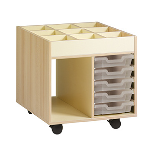 Chariot PICCOLO mobile mélaminé 5 bacs transparent - L73,5xP59,5xH85,8 cm - Hêtre miel/Coquille d'œuf