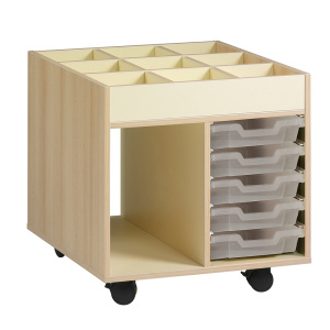 Chariot PICCOLO mobile mélaminé 5 bacs transparent - L73,5xP59,5xH85,8 cm - Hêtre miel/Coquille d'uf
