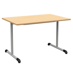 Table BANDANA DL plateau ép.24 mm stratifié chant polyuréthane beige piètement époxy - 120x80 cm - T6 - Hêtre miel/gris alu RAL 9006