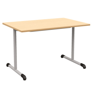 Table BANDANA DL plateau ép.24 mm stratifié chant polyuréthane beige piètement époxy - 120x80 cm - T6 - Hêtre miel/gris alu RAL 9006