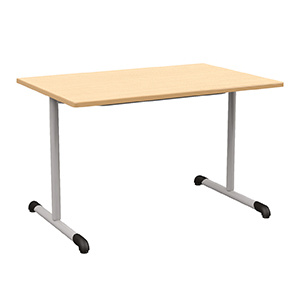 Table BANDANA DL plateau ép.24 mm stratifié chant polyuréthane beige piètement époxy - 120x80 cm - T6 - Hêtre miel/gris alu RAL 9006