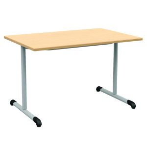 Table BANDANA DL plateau ép.24 mm stratifié chant polyuréthane beige piètement époxy - 120x80 cm - T6 - Hêtre miel/gris alu RAL 9006