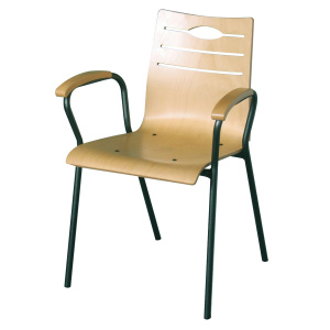 Bridge ADOMA coque  bois Blueprotech® et accoudoirs bois incolore piètement époxy - T6 - Noir décor