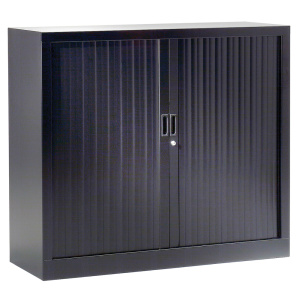 Armoire ? rideaux G?N?RIC 2 tablettes coloris noir ?poxy - L100xP45xH100 cm - Noir RAL 9005
