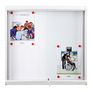 Vitrine d'intérieur LEADER portes battantes surface tôle x10 A4 - L113xP5,2xH70 cm