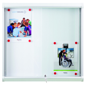 Vitrine d'intérieur LEADER portes battantes surface tôle x10 A4 - L113xP5,2xH70 cm