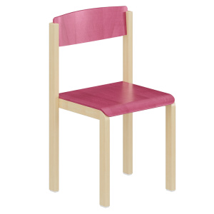 Chaise RICOCHET assise et dossier contreplaqué piètement bois - T3 - Fuschia