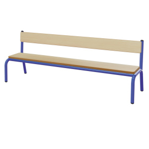 Banc MOLY avec dossier MDF mélaminé ép.19 mm chant vernis piètement époxy - L120 cm - T1 - Hêtre miel/Bleu RAL 5002