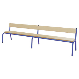Banc MOLY avec dossier MDF mélaminé ép.19 mm chant vernis piètement époxy - L200 cm - T2 - Hêtre miel/Bleu RAL 5002