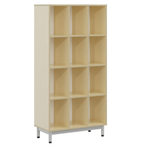 Meuble BIP BOP 12 cases mélaminé piètement époxy - L90xP43xH180 cm - Ivoire/gris alu RAL 9006