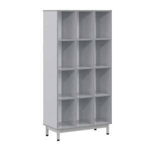 Meuble BIP BOP 12 cases mélaminé piètement époxy - L90xP43xH180 cm - Gris perle/gris alu RAL 9006