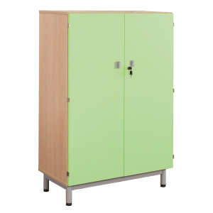 Armoire PICCOLO 2 portes mélaminé piètement époxy - L90xP45xH140 cm - Ivoire/Kiwi/Gris alu RAL 9006