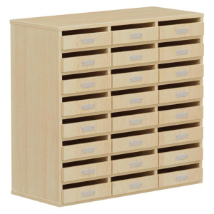 Meuble à courrier BIP BOP 24 portes aimantées mélaminé - L90xP40xH85 cm - Hêtre miel