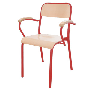 Bridge TRÉVISE 4 pieds assise et dossier bois Blueprotech® accoudoir bois piètement époxy - T6 - Rouge RAL 3031