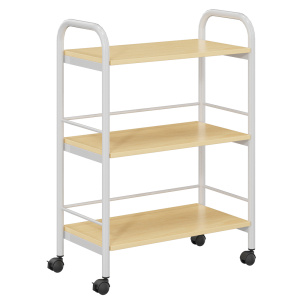 Desserte PICCOLO mobile 3 tablettes mélaminé structure époxy - Gris RAL 9006/Hêtre Miel - L77xP40xH107 cm