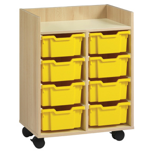 Meuble SAXO mobile mélaminé 8 bacs jaunes - L70,5xP45xH90 cm - Hêtre miel/Coquille d'œuf