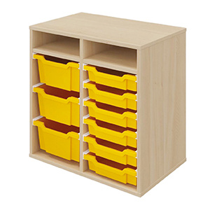 Meuble RICOCHET mélaminé 9 bacs jaunes - L70,5xP45xH70 cm - Hêtre miel