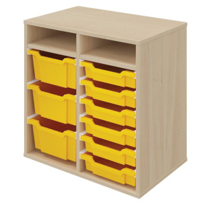 Meuble RICOCHET mélaminé 9 bacs jaunes - L70,5xP45xH70 cm - Hêtre miel