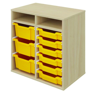 Meuble RICOCHET mélaminé 9 bacs jaunes - L70,5xP45xH70 cm - Hêtre miel