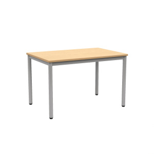 Table CARÉLIE plateau ép.24 mm stratifié chant polyuréthane beige piètement époxy - 120x80 cm - T6 - Hêtre miel/gris alu RAL 9006
