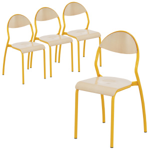 Lot de 4 chaises NUAGE assise et dossier bois Blueprotech® piétement Époxy  - T4 - Jaune RAL 1003