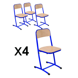 Lot de 4 chaises SAKI assise et dossier bois Blueprotech® piètement époxy - T6 - Bleu RAL 5002