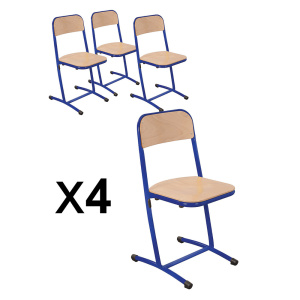 Lot de 4 chaises SAKI assise et dossier bois Blueprotech® piètement époxy - T6 - Bleu RAL 5002