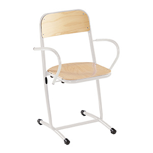 Bridge SAKI assise et dossier bois Blueprotech® accoudoir et piètement époxy - T6 - Gris alu RAL 9006